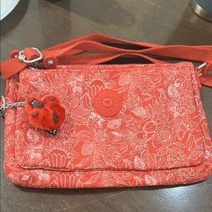Kipling Red Crossbody Bag with Floral Design! Brand New! Never Used!